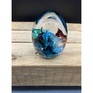 Signed Wild Craft Hand Blown Art Glass Ocean Wave Canyons Paperweight 1992